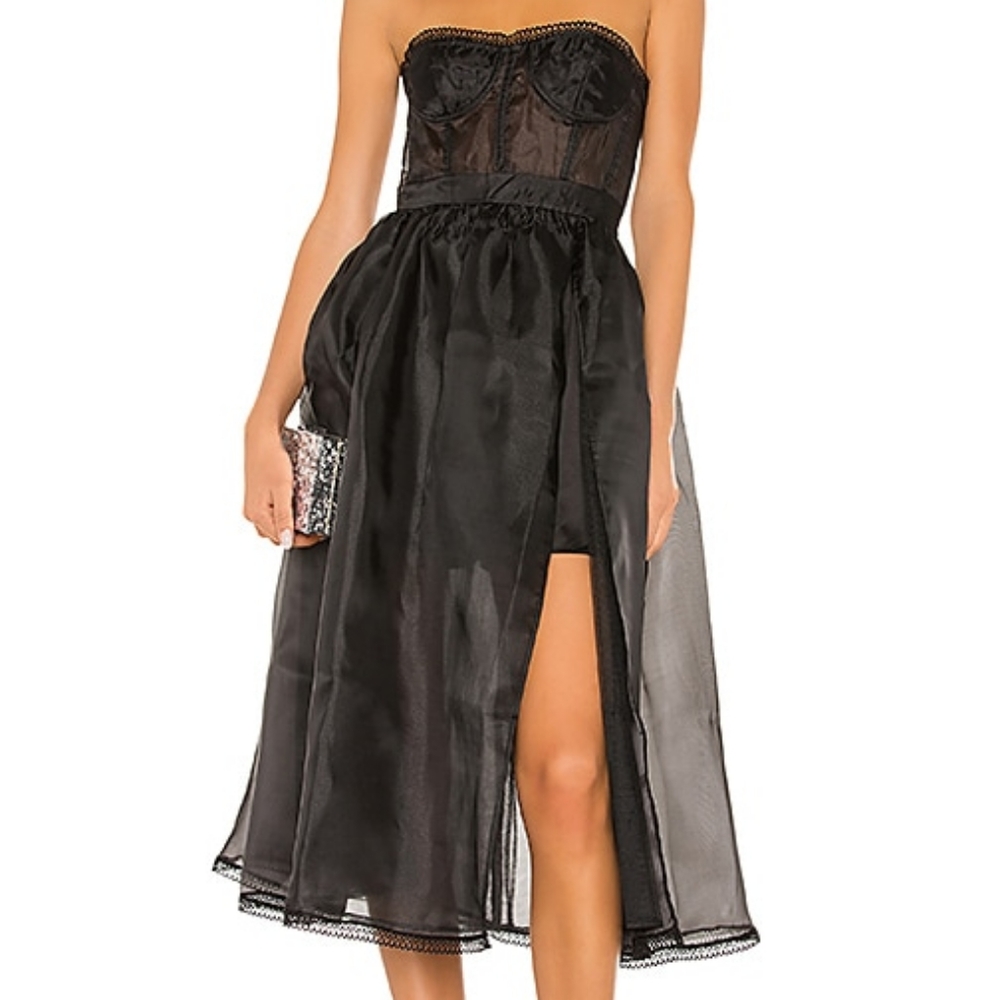 Revolve NBD Boned Imagine Midi Strapless Sheer Corset Dress Small